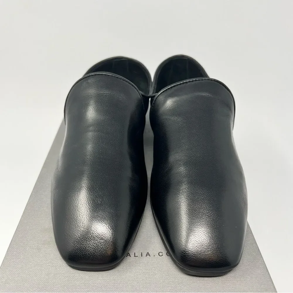 Aquatalia Black Leather Slip-On Loafers
